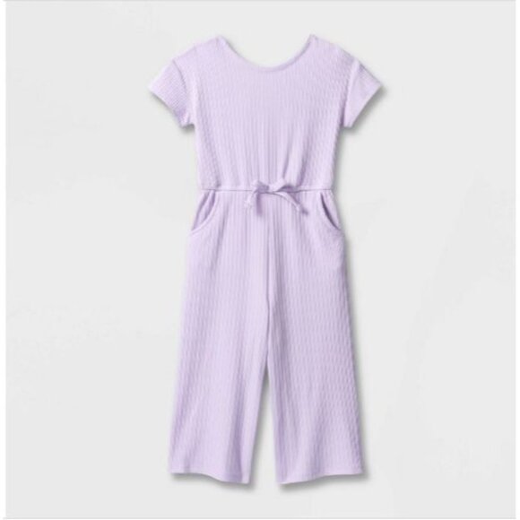 Cat & Jack Toddler Girls' Solid Rib Short Sleeve Jumpsuit Purple 2T - Picture 1 of 4